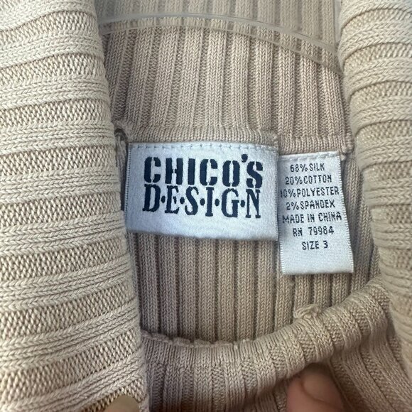 Chicos top Women 3  XL 16  Silk Blend Sleeveless Turtle Neck Ribbed beige tan - Picture 3 of 3